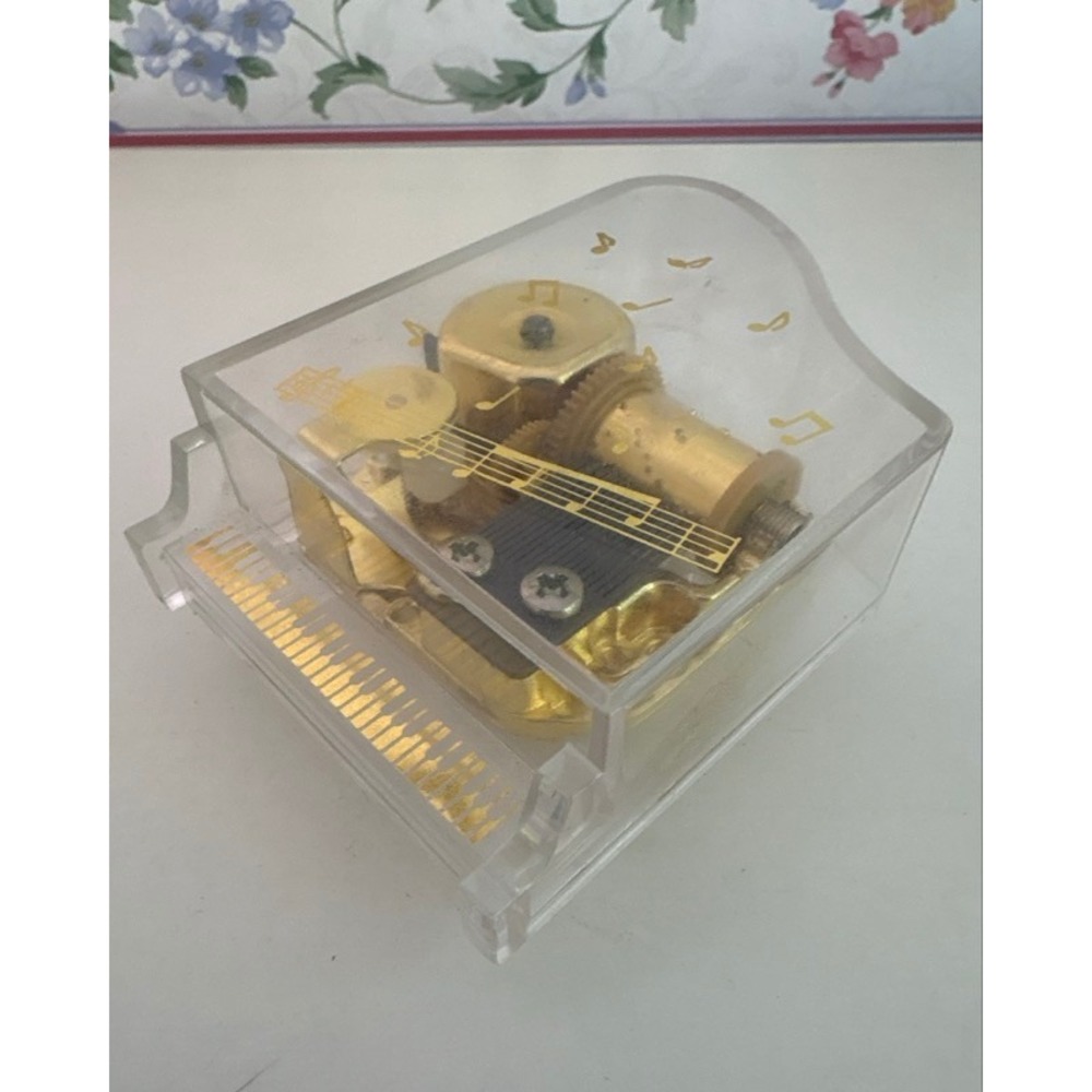 Vintage Sankyo Clear Acrylic Miniature Grand Piano Music Box Gold Tone Movement